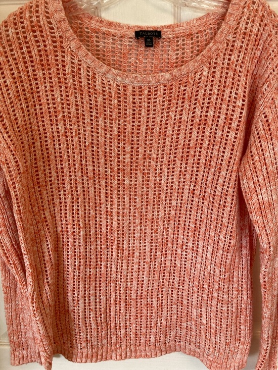 Talbots Sweaters - Talbots Coral-Peach Open-Weave Crewneck Sweater